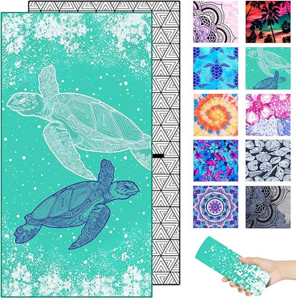 Microfiber Beach Towel – Green Turtle Quick Dry Lightweight Sand Free Oversized Large Accessories Travel Must Have Swim Pool Yoga Camping Gear Summer Cruise Ship Essentials Cloud Compact Gift 71''32''