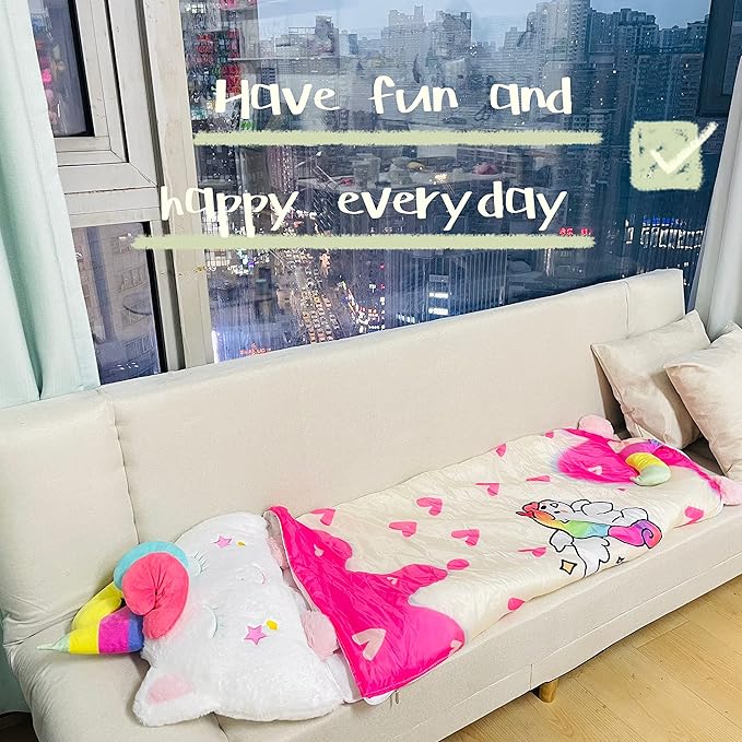 Happy Kids Sleeping Bag, Animal Bags, Sleepy Sack, Comfy, Cozy, Compact, Sleeping Bag with Pillow, Soft Pillow, Nap Mat, Wram Plush with Cotton, Slumber Bag