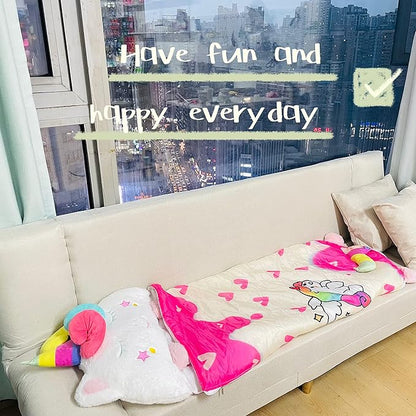 Happy Kids Sleeping Bag, Animal Bags, Sleepy Sack, Comfy, Cozy, Compact, Sleeping Bag with Pillow, Soft Pillow, Nap Mat, Wram Plush with Cotton, Slumber Bag