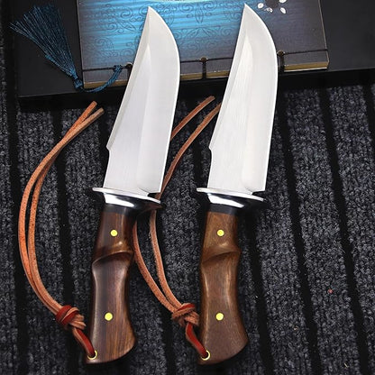 (USA 440C Steel Hunting Straight Knife + Sheath, 10.5 "Full Tang Fixed Blade, Yellow Pear Wood Handle, Outdoor, Camping and Survival, Men's, Women's cCamping Gift (WK01A)
