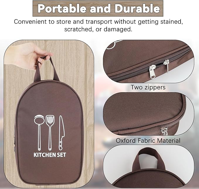 Camping Accessories Kitchen Cooking Utensils Set - Portable Outdoor Camp Cookware Set, Silicone Camper Essentials Gear Must Have Supplies for Travel RV BBQ Grill Picnic Hiking