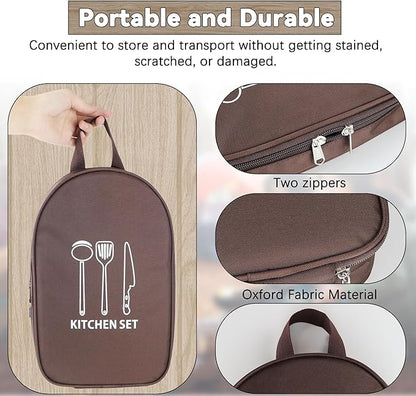 Camping Accessories Kitchen Cooking Utensils Set - Portable Outdoor Camp Cookware Set, Silicone Camper Essentials Gear Must Have Supplies for Travel RV BBQ Grill Picnic Hiking