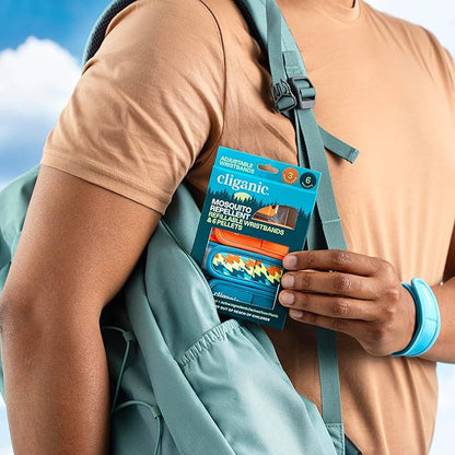 Cliganic Mosquito Repellent Pack (Wristband + 2 Refill Pellets) - Adjustable, Natural DEET-Free, Essential Oil Infused