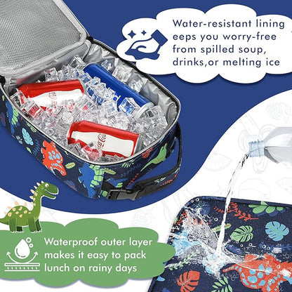 Tirrinia Insulated Lunch Box for Men Women, Portable Thermal Small Lunch Bag for Office Work Picnic, Reusable Compact Lunchbox Cooler Tote for Adults, Dinosaur