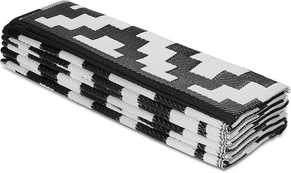 FH Home Outdoor Camping Rug - Waterproof, Fade Resistant, Reversible - Premium Recycled Plastic - Geometric - Patio, Deck, Sunroom, RV - Aztec - Black & White - 5 x 8 ft Foldable
