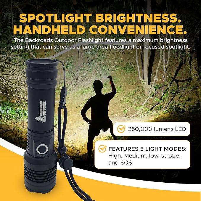 250000 Lumens Bright LED Rechargeable Flashlight 5 Modes Tactical Camping Fast Charging Waterproof (XHP50)