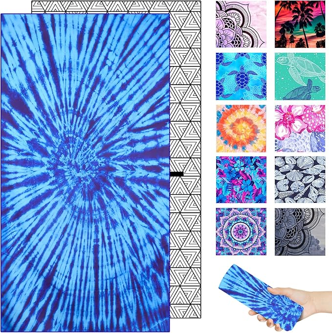 Microfiber Beach Towel – Blue Radial Quick Dry Lightweight Sand Free Oversized Large Towel Accessories Travel Must Have Swim Pool Yoga Camping Gear Summer Cruise Ship Essentials Cloud Compact Gift