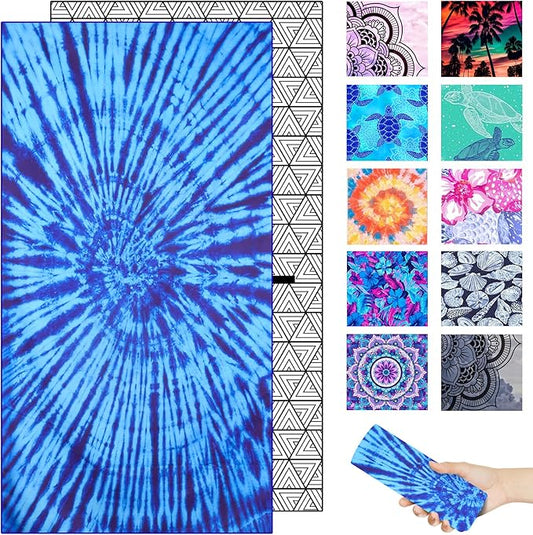 Microfiber Beach Towel – Blue Radial Quick Dry Lightweight Sand Free Oversized Large Towel Accessories Travel Must Have Swim Pool Yoga Camping Gear Summer Cruise Ship Essentials Cloud Compact Gift
