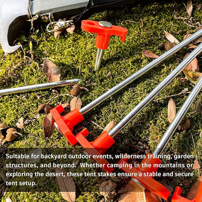 10PCS Tent Stakes Heavy Duty Camping Tent Stakes 7Inch Non-Rust Metal Tent Pegs with 10pcs Rubber Protective Sleeve (Orange)