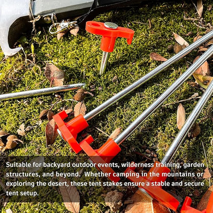 10PCS Tent Stakes Heavy Duty Camping Tent Stakes 7Inch Non-Rust Metal Tent Pegs with 10pcs Rubber Protective Sleeve (Orange)