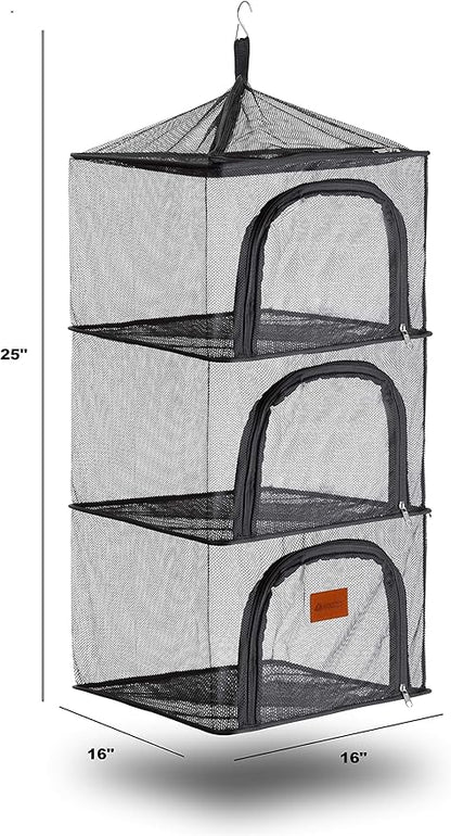 Wealers Outdoor Dry Net Storage and Food Screen 3-Tier Camping, Barbecue, Picnic Meal Protection Organizer | Faster Herb, Clothes, Dish Drying | Foldable (Hanging Dry Net)