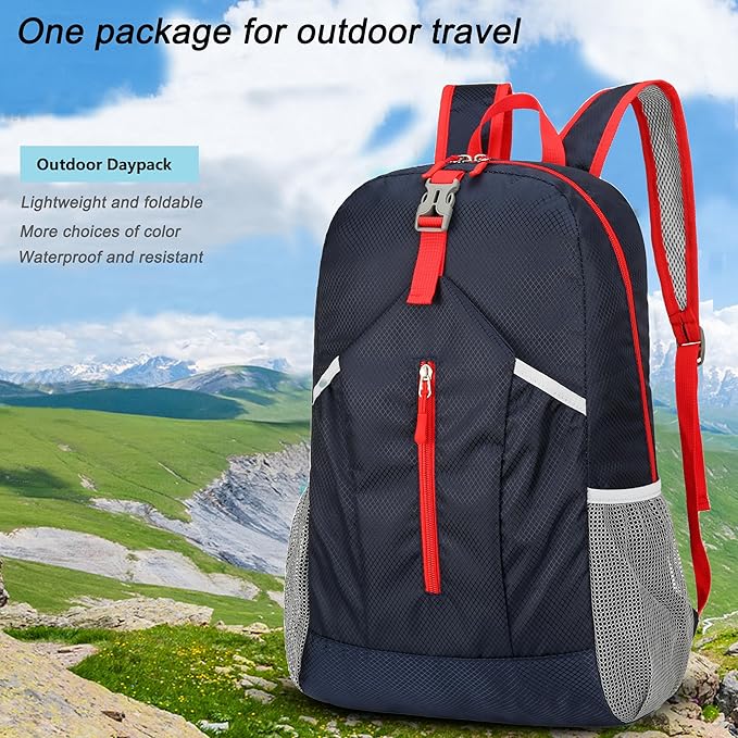 25L Hiking-Backpack Foldable-Sports Daypack-Camping Collapsible Bag Water Resistant Lightweight Travel Men Women (Dark Blue)