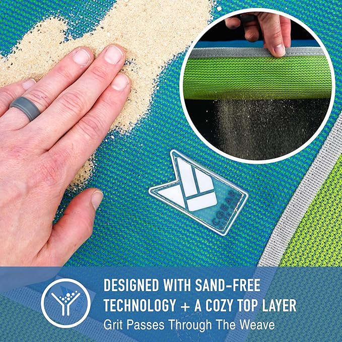 CGEAR RV Camping Mat, Sand Free Outdoor Reversible Rug for Campsite, Backyard, Patio, Deck, and Beach (Blue/Green, 8' x 14')
