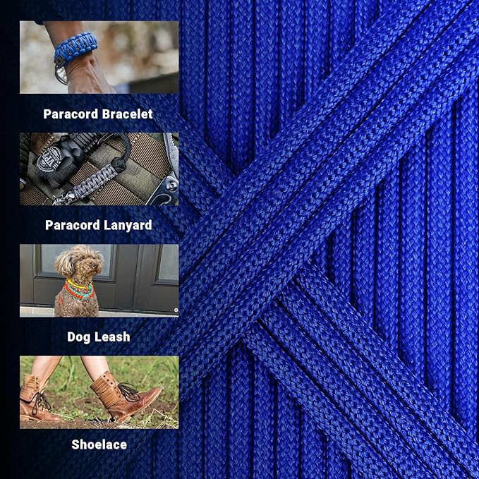 WEREWOLVES Paracord Rope, 7 Strand Type III Parachute Cord 4mm 100ft / 200ft for Crafting, DIY Projects, Survival Bracelets (Sapphire Blue, 200 ft)