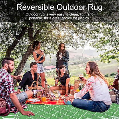 Ileading Outdoor Rug Carpet for Patio 9'x12' Waterproof Reversible Plastic Straw Rug Portable Outside Area Rug Camping Mat for Patio, Clearance, Balcony, Picnic, Pool, Beach, RV, Deck, Green