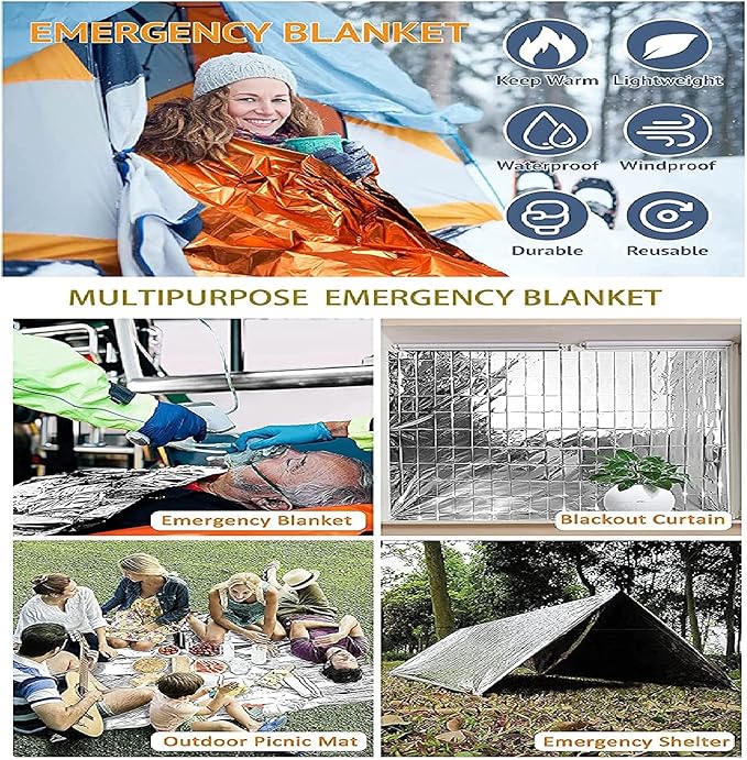GALAXYLENSE Emergency Mylar Thermal Blanket for Survival First Aid Kits Army Outdoors Hiking Camping Bug Out Trauma Desert All Weather Condition Protection (10 Packs Silver)