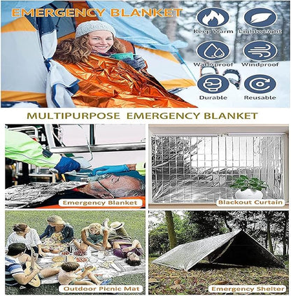 GALAXYLENSE Emergency Mylar Thermal Blanket for Survival First Aid Kits Army Outdoors Hiking Camping Bug Out Trauma Desert All Weather Condition Protection (10 Packs Silver)