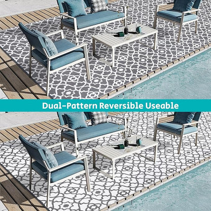 HEBE Outdoor Rug 9'x18' for Patios Waterproof Clearance Reversible Patio Mat Plastic Straw Rug RV Camping Mat Outside Area Rug Carpet for Camping RV,Porch,Deck,Balcony,Camper,Backyard