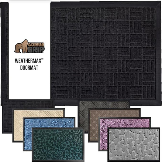 GORILLA GRIP 100% Waterproof All-Season WeatherMax Doormat, 47x35, Durable Natural Rubber, Stain and Fade Resistant, Low Profile, Indoor Outdoor Door Mats, Easy Clean Patio Entrance Mat, Midnight Maze