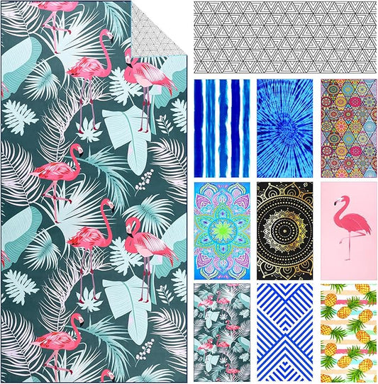 Genovega Microfiber Lightweight Thin Beach Towel Sandproof Compact Clearance Towels Quick Dry Sand Free No Sand Pool Swim Blanket Travel Essentials Accessories Vacation Women Men Adult Gift Flamingos