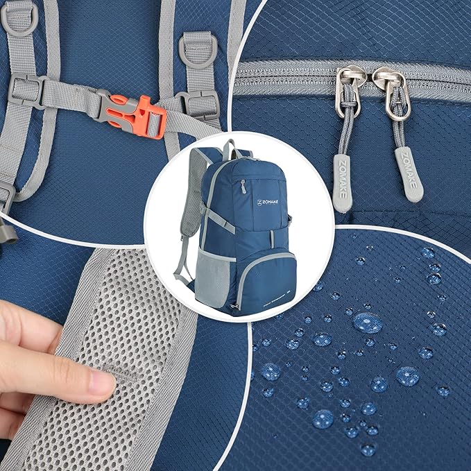 ZOMAKE Lightweight Packable Backpack 35L - Light Foldable Backpacks Water Resistant Collapsible Hiking Backpack - Compact Folding Day Pack for Travel Camping(Navy Blue)