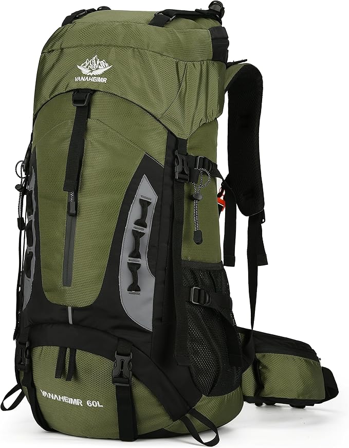 60L Hiking Backpack Men Camping Backpack with rain cover Lightweight Backpacking Backpack Travel Backpack (Army Green)
