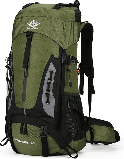 60L Hiking Backpack Men Camping Backpack with rain cover Lightweight Backpacking Backpack Travel Backpack (Army Green)