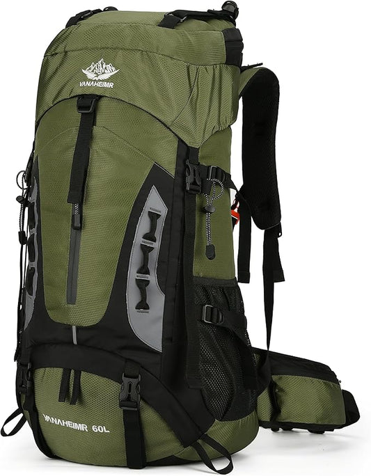 60L Hiking Backpack Men Camping Backpack with rain cover Lightweight Backpacking Backpack Travel Backpack (Army Green)