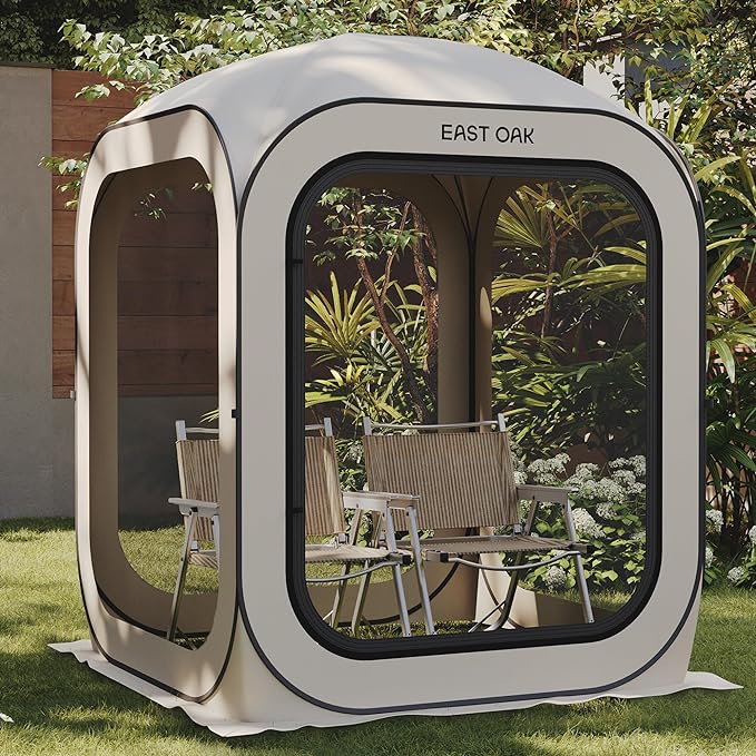 EAST OAK Screen House Tent Pop-Up, Portable Screen Room Canopy Instant Screen Tent 4 x 4 FT with Carry Bag for Patio, Backyard & Outdoor Activities, Beige