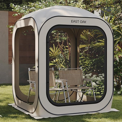 EAST OAK Screen House Tent Pop-Up, Portable Screen Room Canopy Instant Screen Tent 4 x 4 FT with Carry Bag for Patio, Backyard & Outdoor Activities, Beige