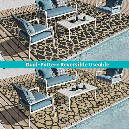 HEBE Outdoor Rug 9'x12' for Patios Waterproof Clearance Reversible Patio Mat Plastic Straw Rug RV Camping Mat Outside Area Rug Carpet for Camping RV,Porch,Deck,Balcony,Camper,Backyard