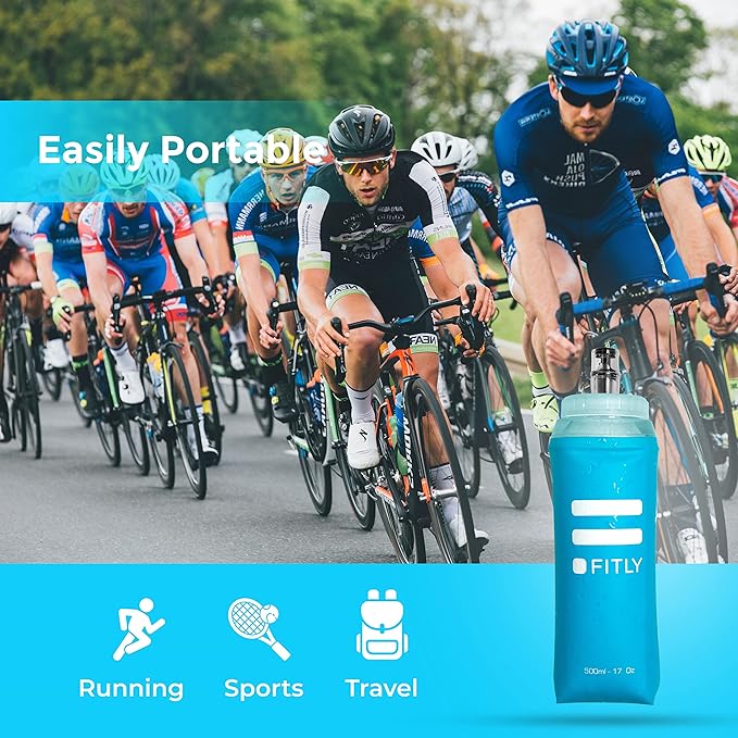 Large Soft Flask - 17 oz (500 ml) - Shrink As You Drink Pocket Soft Water Bottle for Hydration Pack/Running Vest- Folding Water Bottle for Running, Hiking, Cycling - Ski Water Bottles (F5L)