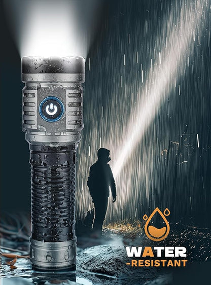 Rechargeable Flashlight - 1500 High Lumens, Powerful LED Flashlight with 4 Lighting Modes, Strobe, Handheld Tactical Flashlight with Clip for Emergencies, Camping, Hiking