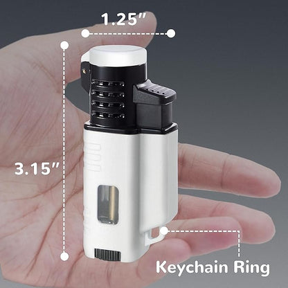 2 Pack Torch Lighter Triple 3 Jet Flame Adjustable Lighter Windproof Refillable Butane Gas Lighter Fuel Visible Pocket Lighter in a Gift Box(Fluid Not Included) Pearl Black&Pearl White