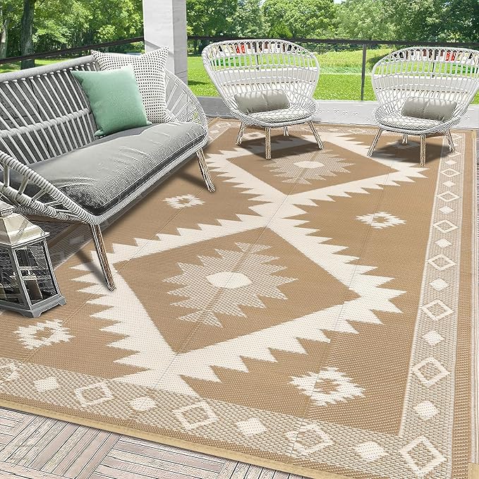 HEBE Outdoor Rug 6'x9' Waterproof for Patios Clearance, Reversible Plastic Straw Rug Camping Carpet, Indoor Outdoor Area Rugs Patio Mats for RV,Picnic,Backyard,Deck,Balcony,Porch