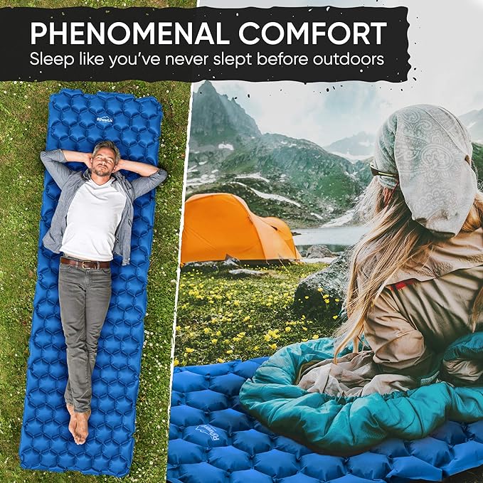 POWERLIX Camping Sleeping Pad - Ultralight Inflatable Camping Mattress Sleeping Mat for Backpacking, Hiking, Compact Lightweight Sleeping Pad, Inflation Bag/Repair Kit Included