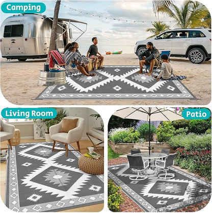 HEBE Outdoor Rug 8'x10' Waterproof for Patios Clearance, Reversible Plastic Straw Rug Camping Carpet, Indoor Outdoor Area Rugs Patio Mats for RV,Picnic,Backyard,Deck,Balcony,Porch