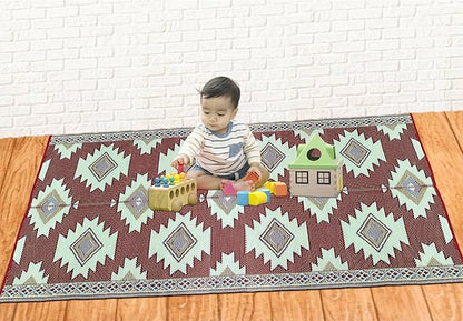 BalajeesUSA Outdoor Rug - 6x9 Red, Black, Sky Blue, Reversible Recycled Plastic Straw Outdoor Patio Rugs Clearance Waterproof Large RV Camper Mats Outside 460