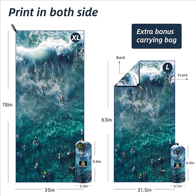 4Monster Microfiber Beach Towel Quick Dry,Super Absorbent Lightweight Travel Towel for Swimmers, Sand Free Camping Towel, Beach Towels for Pool, Swim, Water Sports,Yoga,Gym,Backpacking