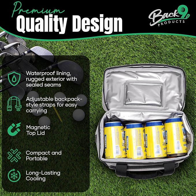 Golf Cooler Bag with Magnetic Lid – 12 Can Soft Sided Insulated Backpack Cooler for Golf Cart, Bag or Camping