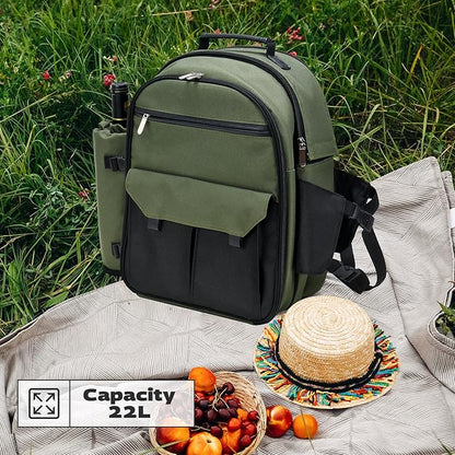 22L Insulated Picnic Basket Leak Proof Picnic Backpack for 2, Green Camping Gifts, Cool Bridal Shower Gifts for Bride and Groom, Mr and Mrs, Anniversary Engagement Wedding for Newly Engaged Couples
