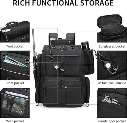 Rabjen Fishing Tackle Backpack with Rod Holders, Bottle Holder, Storage Bag Store Fishing Gear