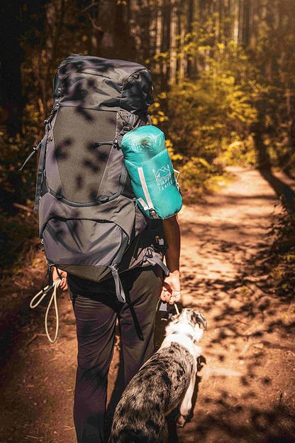Glacial Blue Ultralight Dog Sleeping Bag with Packable Bed for Hiking, Camping and Outdoor Travel - Medium Size