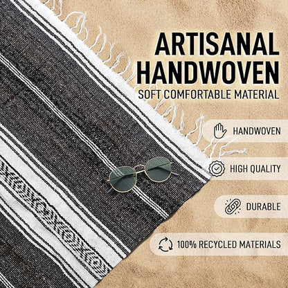Authentic Extra Large Mexican Blanket (70"x50") - Handwoven Yoga Blanket, Serape Blanket - Artisanal Falsa Blanket, Beach Blanket, Camping Blanket, Picnic Blanket, Outdoor Blanket (Brown)