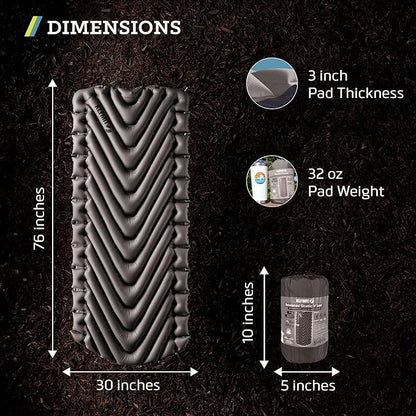 Klymit Static V Luxe Sleeping Pad, Lightweight Lofted Camping Air Mattress for Tents and Cars with Body Mapping Tech, 3 In Thick Grey