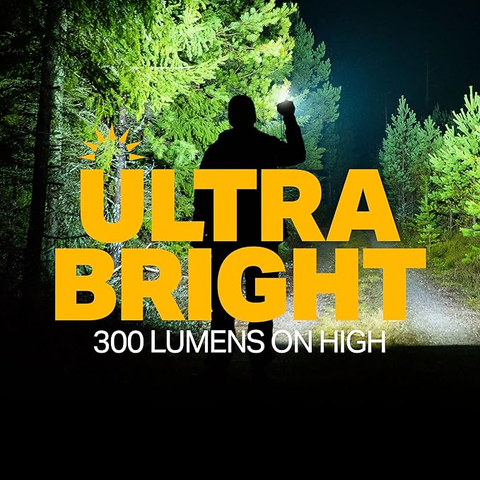 LUXPRO 300 Lumen LED Handheld Flashlight - Feature Enhanced Rubber Grip and Aircraft-Grade Aluminum - Pocket-Sized Camping Accessories with Wrist Lanyard - Batteries Included