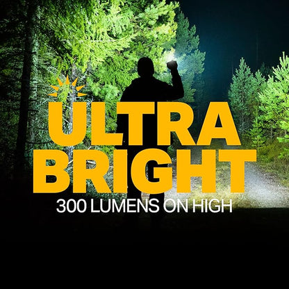 LUXPRO 300 Lumen LED Handheld Flashlight - Feature Enhanced Rubber Grip and Aircraft-Grade Aluminum - Pocket-Sized Camping Accessories with Wrist Lanyard - Batteries Included