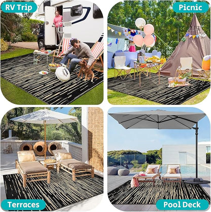 HEBE Outdoor Rug 8'x10' Waterproof for Patios Clearance, Reversible Plastic Straw Rug Camping Carpet, Indoor Outdoor Area Rugs Patio Mats for RV,Picnic,Backyard,Deck,Balcony,Porch
