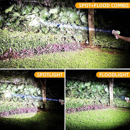 YIERBLUE Rechargeable Spotlight Floodlight Combo 1000,000 Lumen LED, IP67 Waterproof Spot Light COB Flood Light, Impact Resistant Handheld Spotlight with Foldable Stand and Detachable Red Len