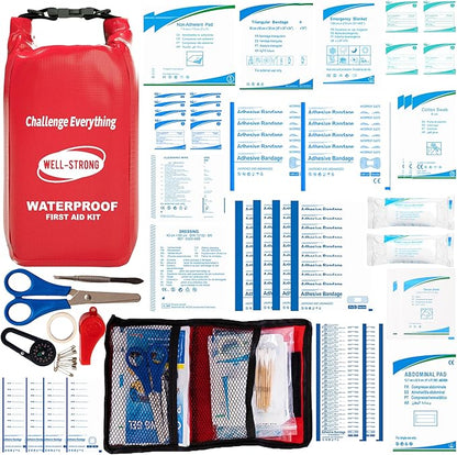 Waterproof Marine First Aid Kit 210Pcs - Emergency Boat Safety Supplies for Fishing, Kayaking with Roll Top Design